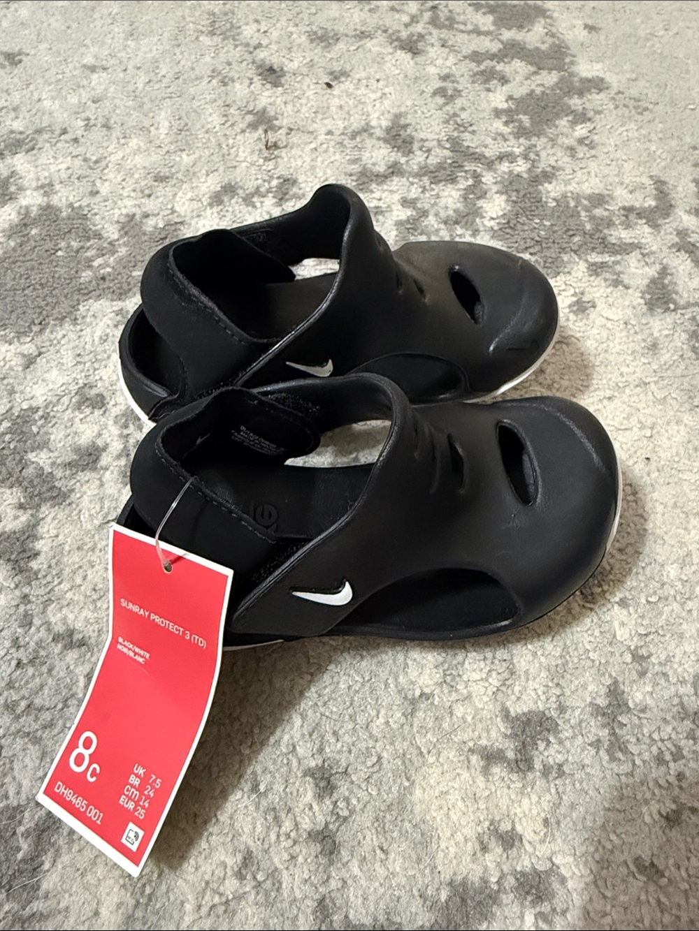 Nike Black Kids' Sunray Protective Sandals with White Swoosh